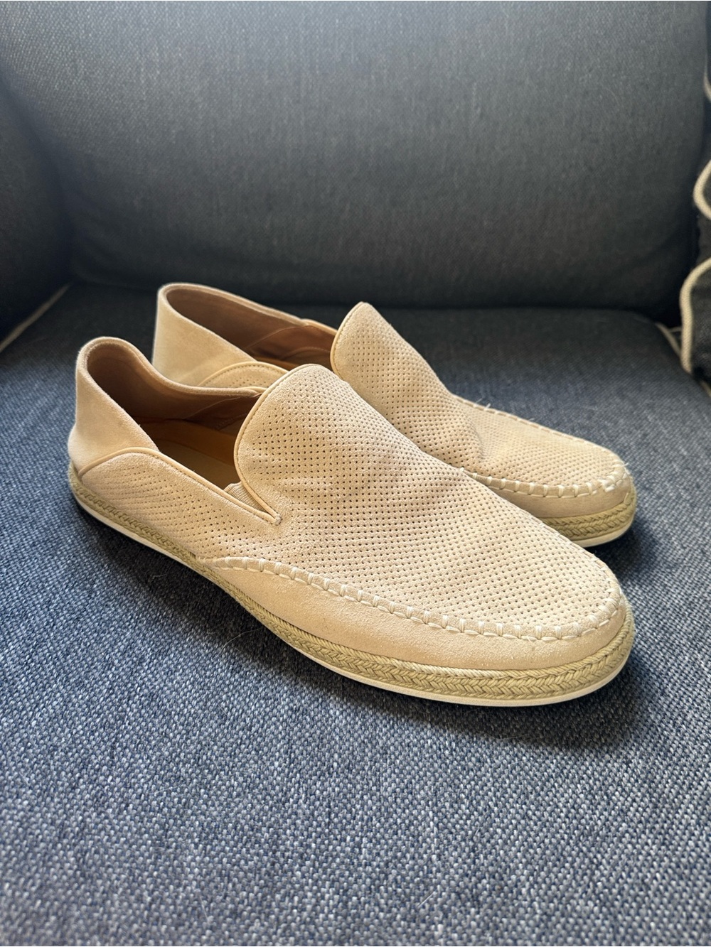 Steve Madden Men's Perforated Suede Slip-On Loafers in Light Beige